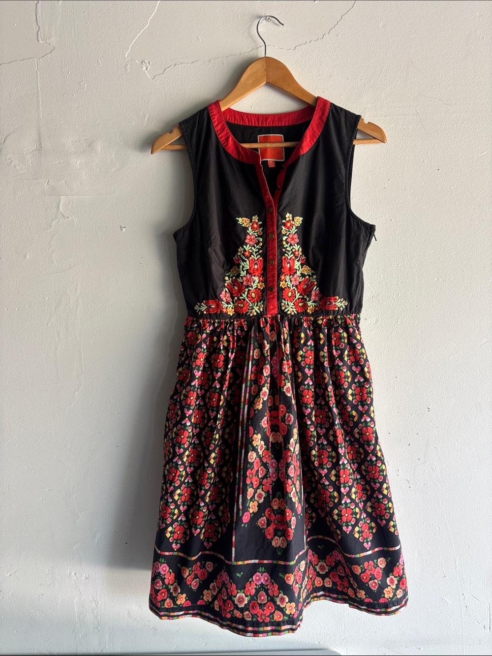 ModCloth Black Red Floral Midi Dress